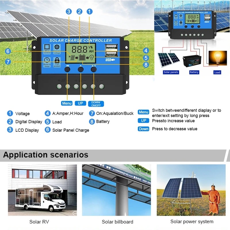 Factory price OEM service 12V 24V solar charge controller solar controller 10a 20a 30a 40a 50a 60a pwm solar charger controller