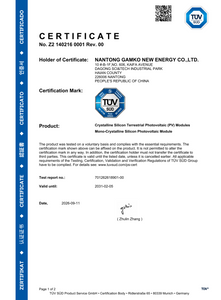  TUV CERTIFICATE SUD 01 